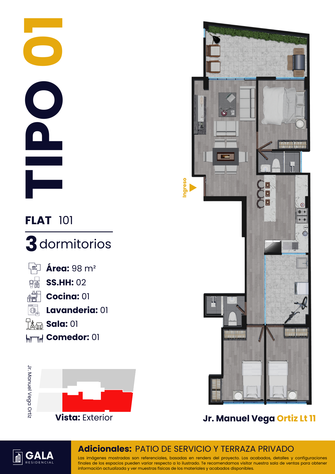 TIPO 01 | Área total: 98 m2